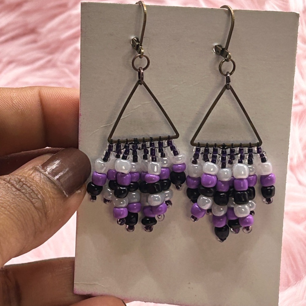 Purple & Black Triangle Fringe Earrings